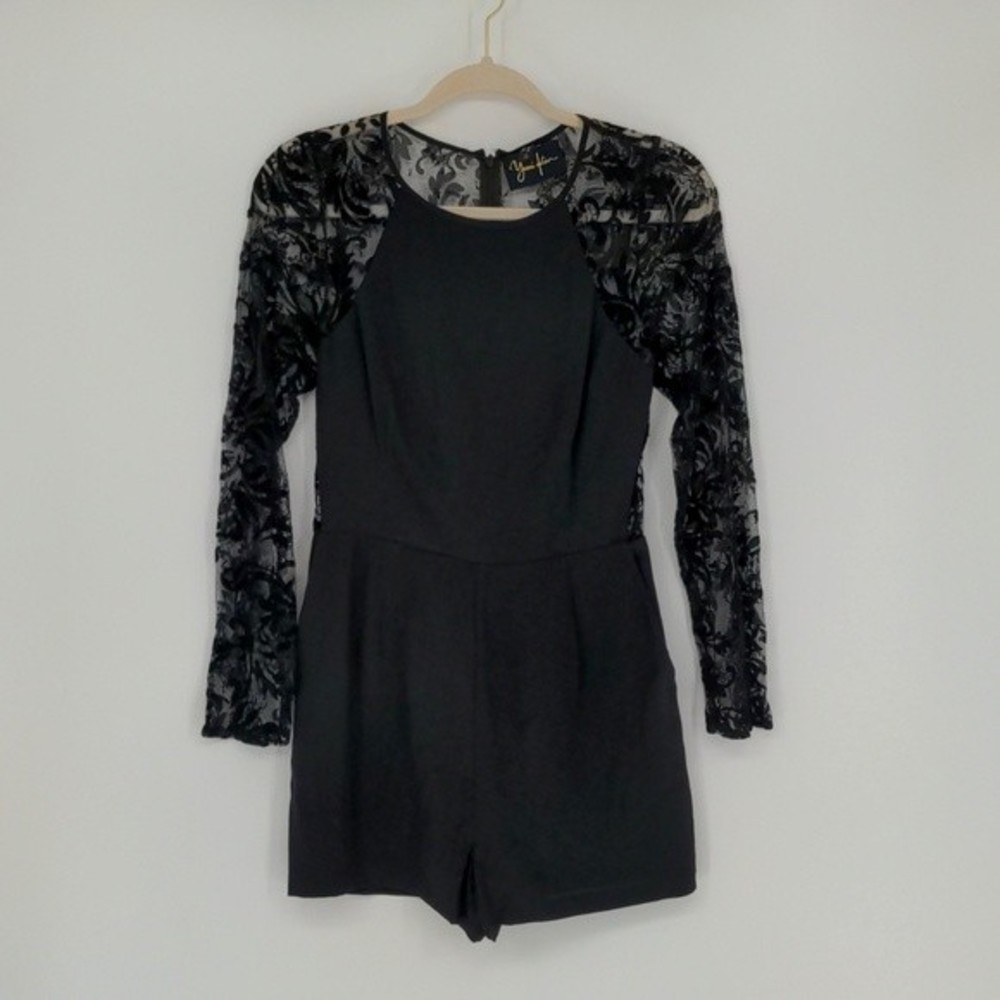 Yumi‎ Kim Women's Silk Black Lace Romper Size Small Long Sleeve Lined Party